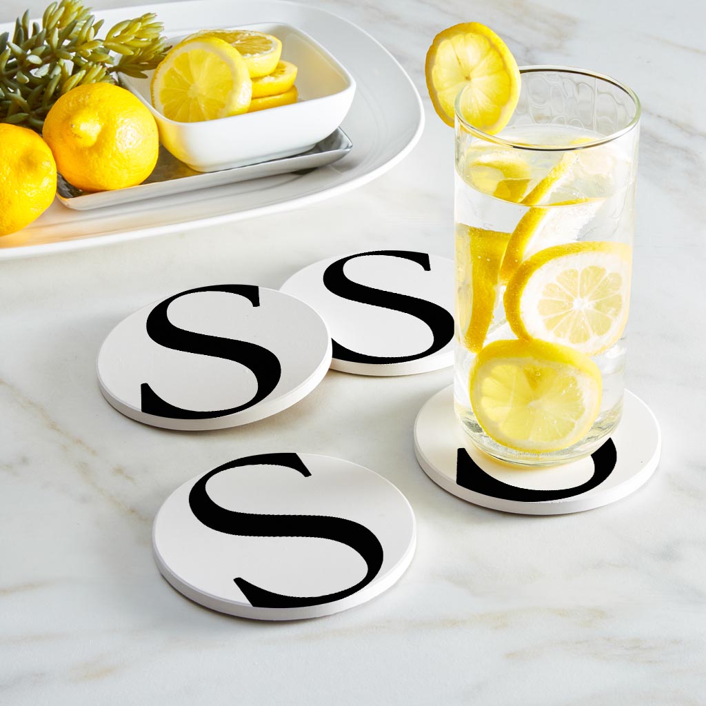 Minimalist Monogram S Circle | Absorbent Coasters | Set of 4 | Min 2