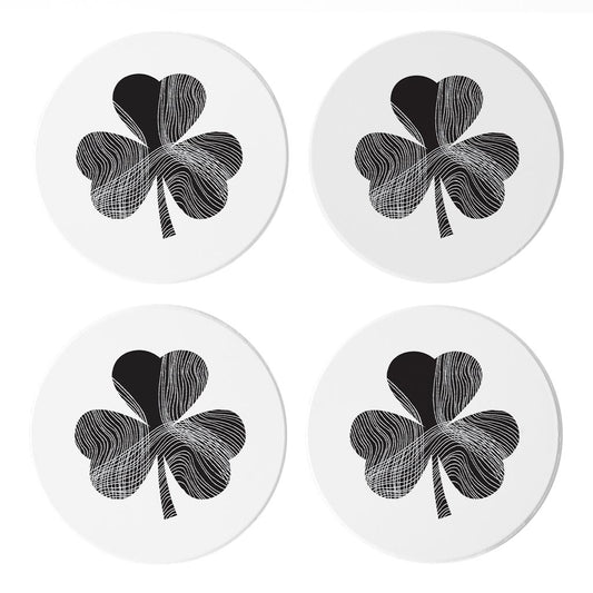 Minimalistic B&W Shamrock Shape Fluid Lines | Absorbent Coasters | Set of 4 | Min 2