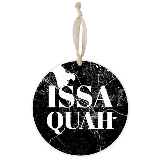 Minimalistic B&W Washington Issaquah Map | Wood Ornament | Eaches | Min 1