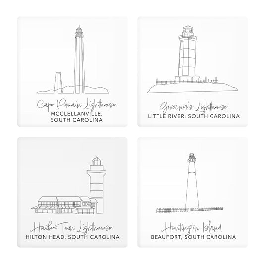 South Carolina Lighthouses | Absorbent Coasters | Set of 4 | Min 2