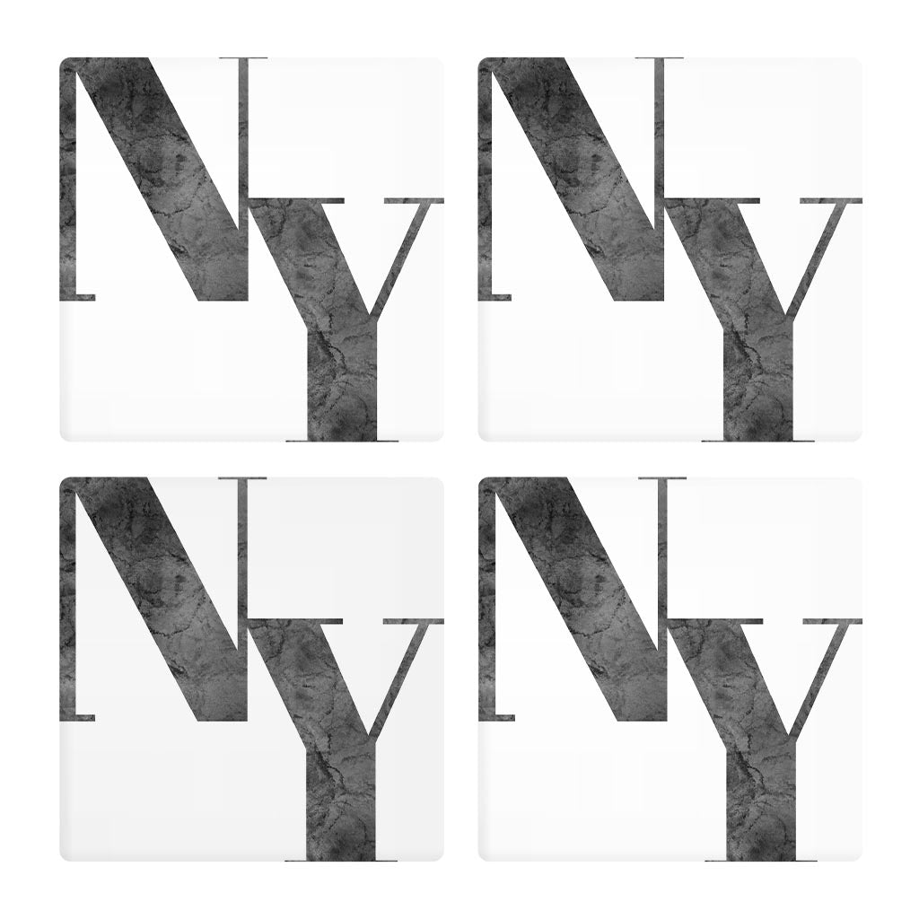 Minimalistic B&W New York White Initials | Absorbent Coasters | Set of 4 | Min 2