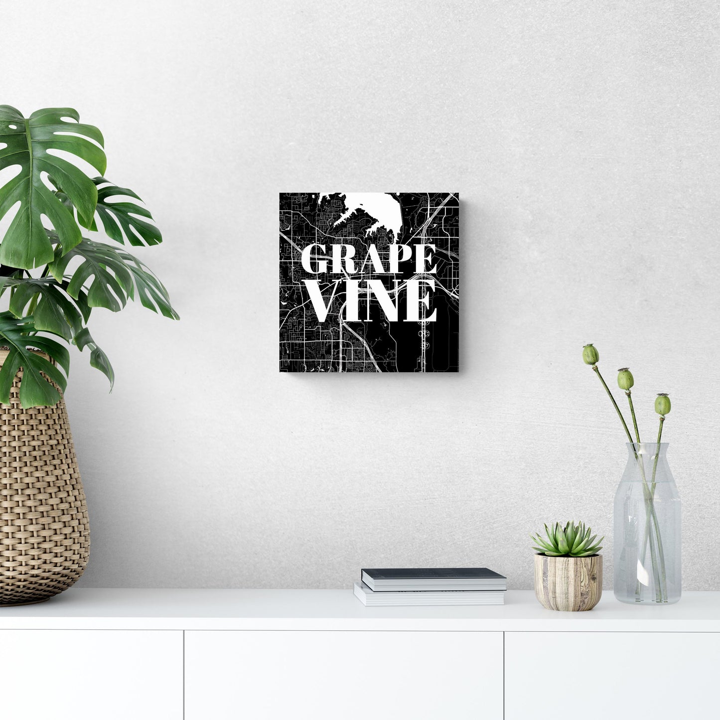 Minimalistic B&W Texas Grapevine Map | Wood Sign | Eaches | Min 2