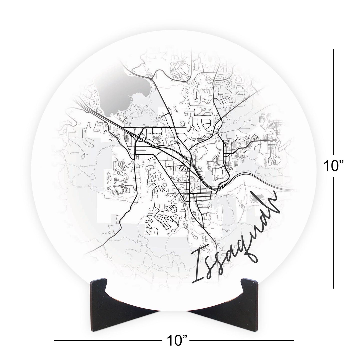 Minimalistic B&W Washington Issaquah Circle Map | Wood Sign | Eaches | Min 1