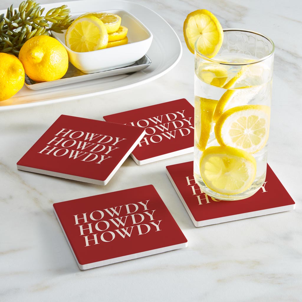 Modern Minimalist Texas Colors Howdy | Absorbent Coasters | Set of 4 | Min 2