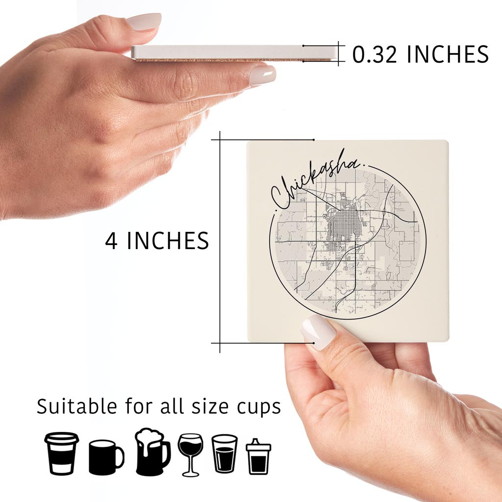 Modern Minimalist Oklahoma Chickasha Map | Absorbent Coasters | Set of 4 | Min 2