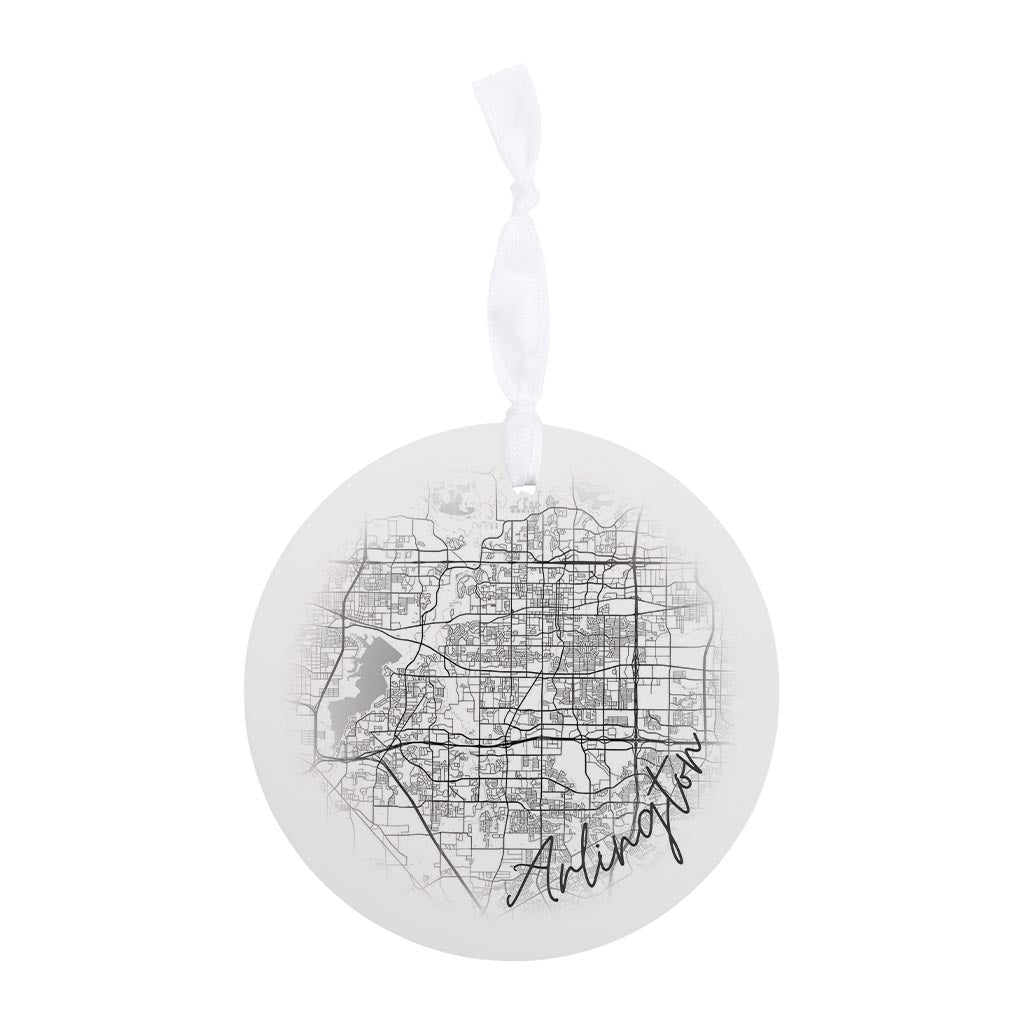 Minimalistic B&W Texas Arlington Circle Map | Wood Ornament | Eaches | Min 6