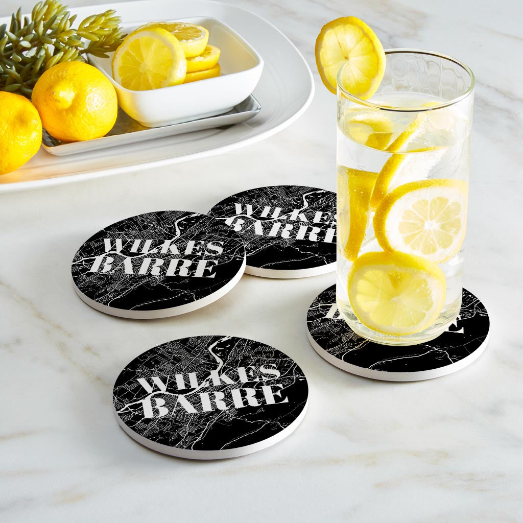 Minimalistic B&W Pennsylvania Wilkes Barre Map | Absorbent Coasters | Set of 4 | Min 2