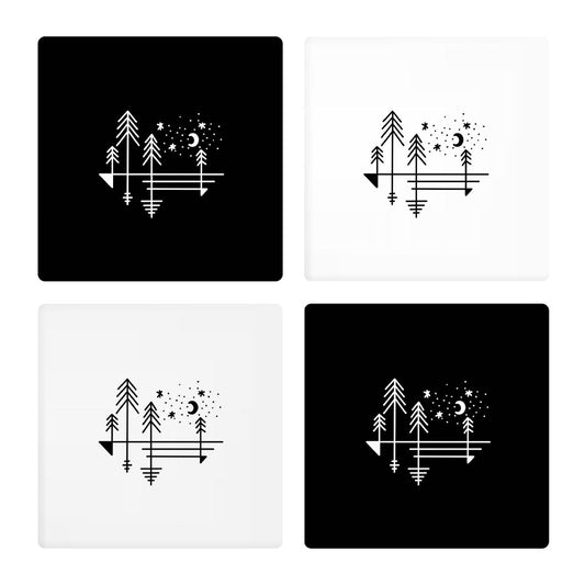 Minimalistic Tree Line Drawings | Absorbent Coasters | Set of 4 | Min 2