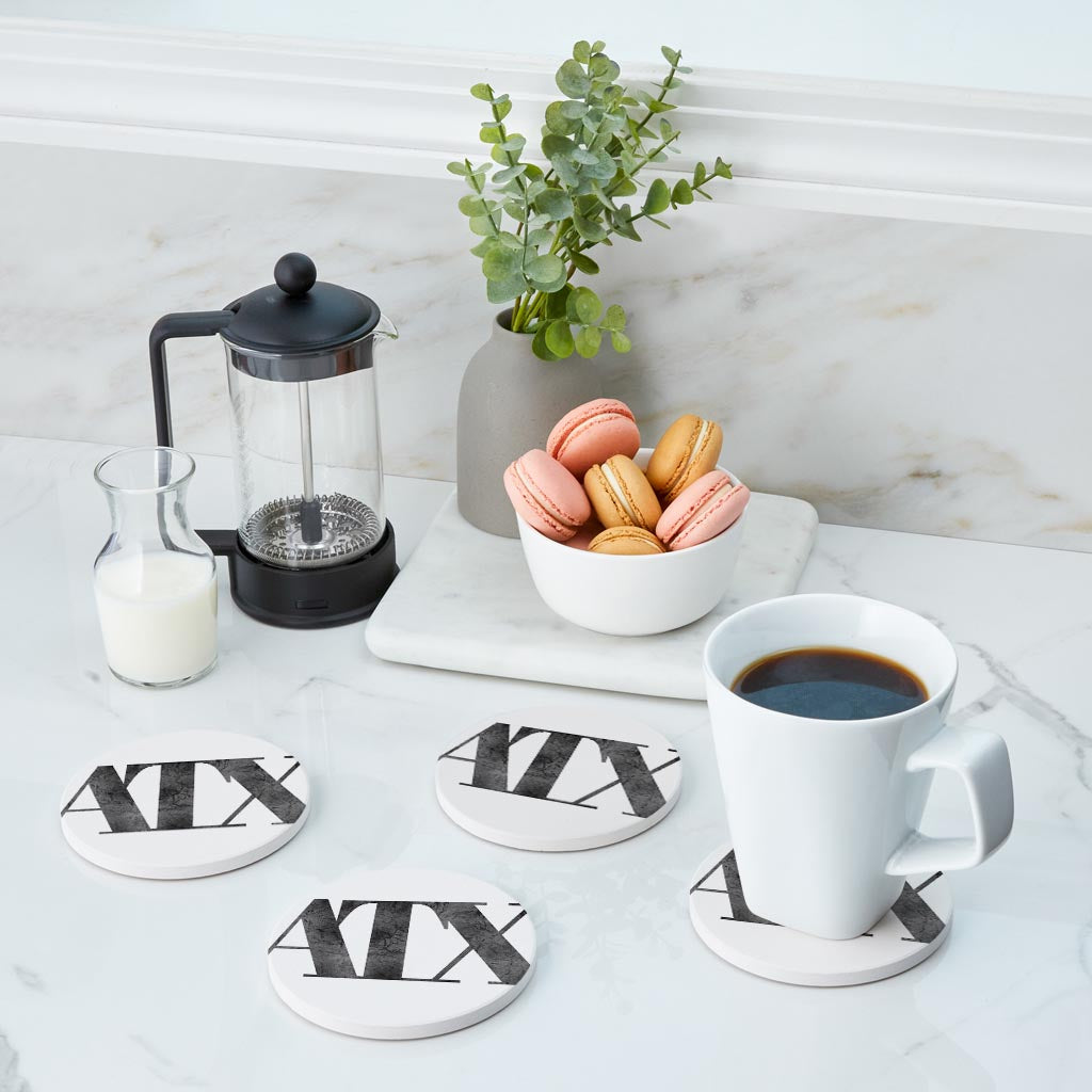 Minimalistic B&W Texas Austin White Initials | Absorbent Coasters | Set of 4 | Min 2