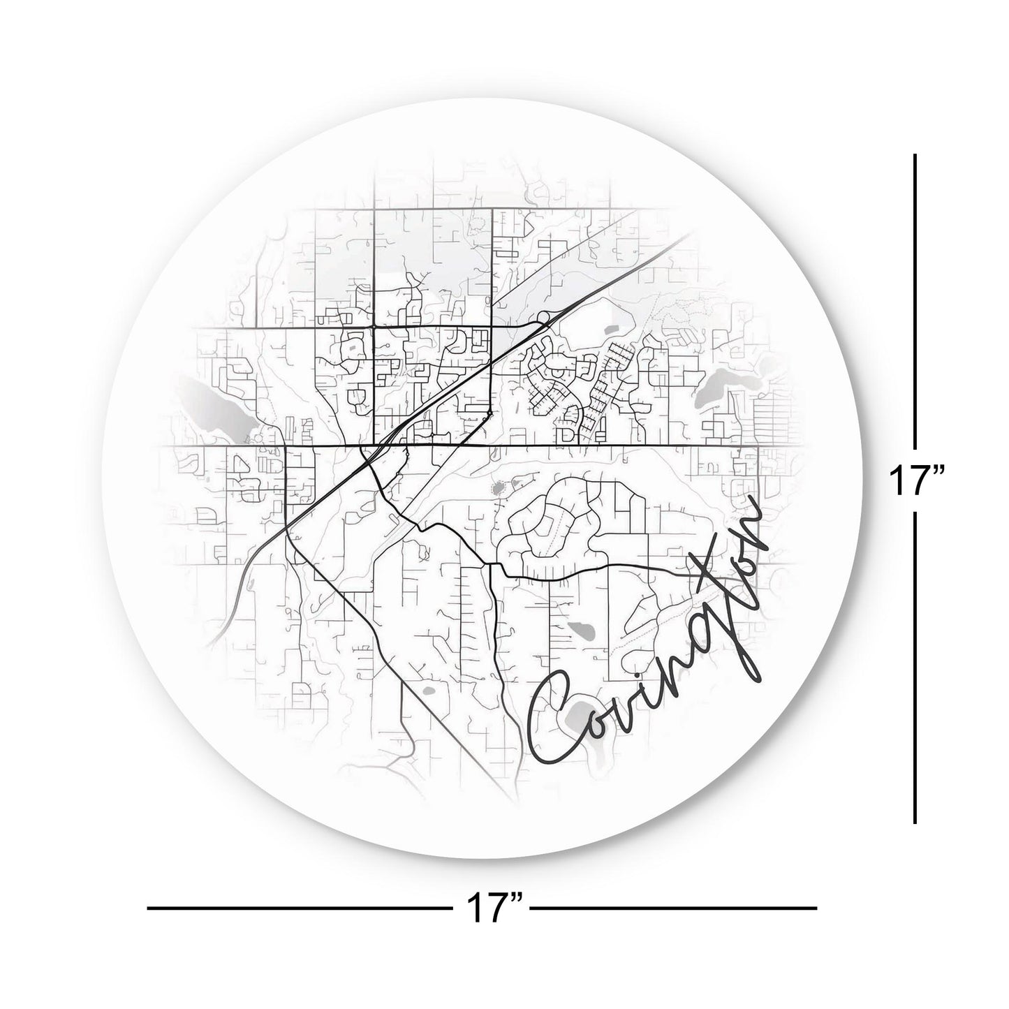 Minimalistic B&W Washington Covington Circle Map | Wood Sign | Eaches | Min 1