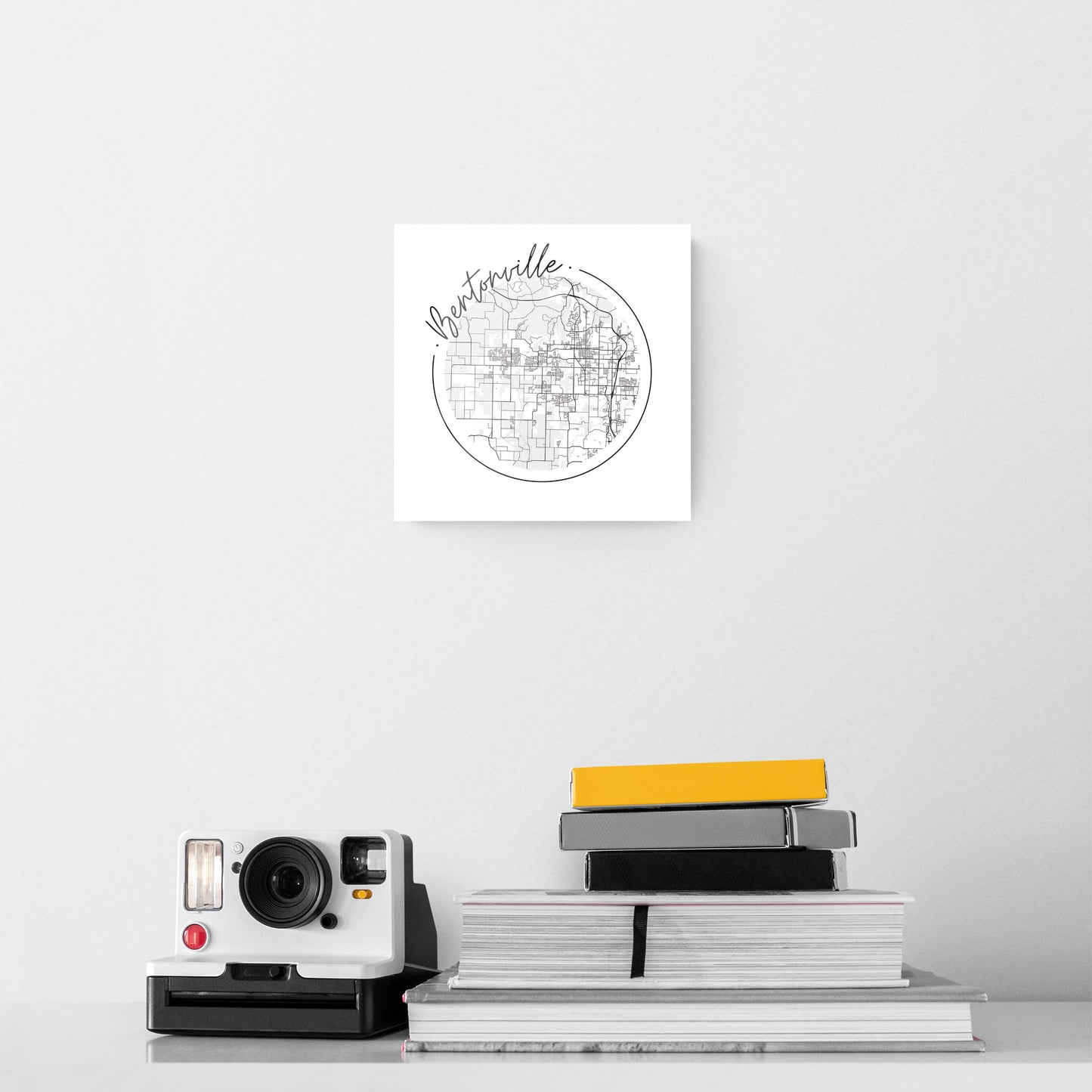 Minimalist B&W Arkansas Bentonville Circle Map | Hi-Def Glass Art | Eaches | Min 2