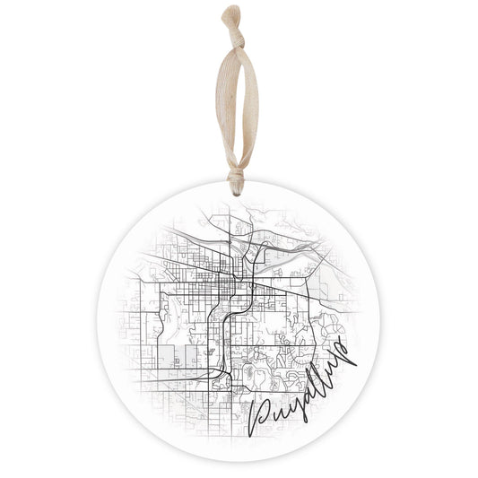 Minimalistic B&W Washington Puyallup Circle Map | Wood Ornament | Eaches | Min 1