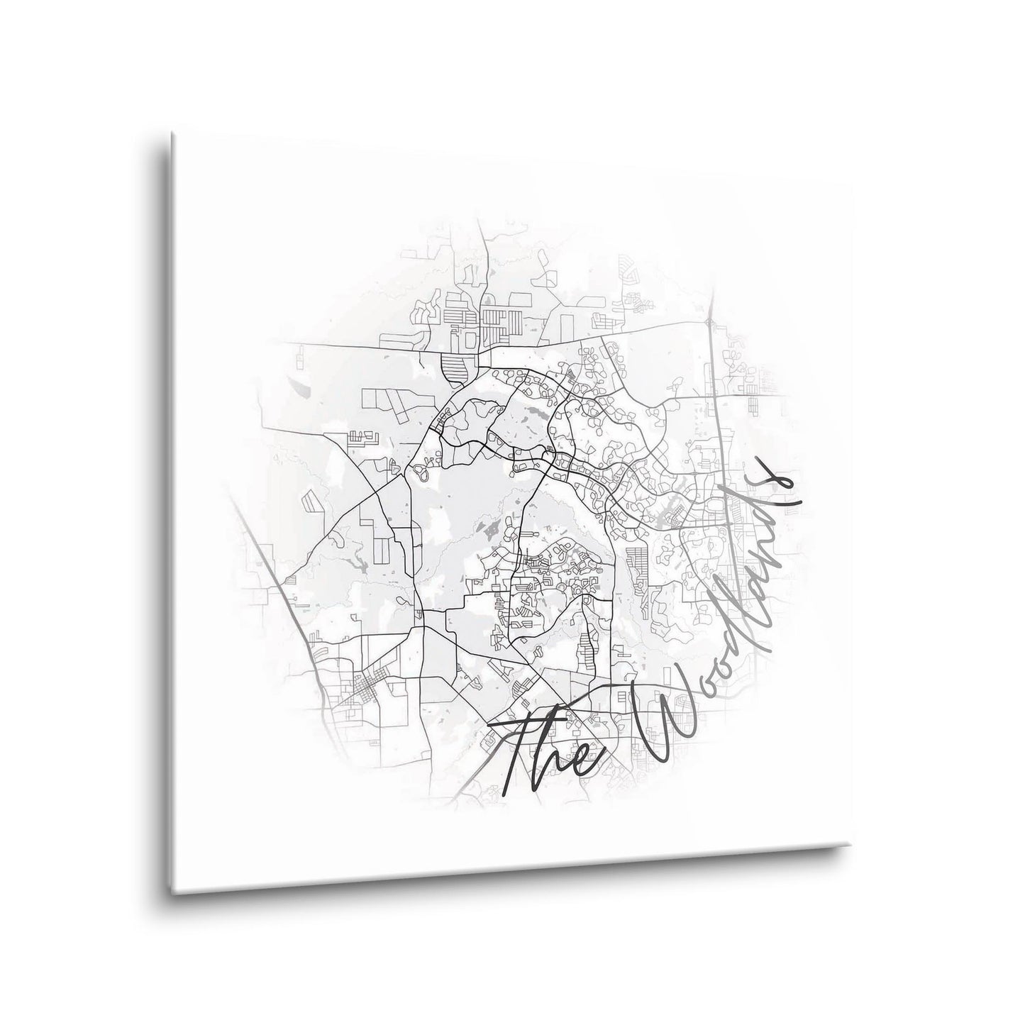 Minimalistic B&W Texas The Woodlands Circle Map | Hi-Def Glass Art | Eaches | Min 1