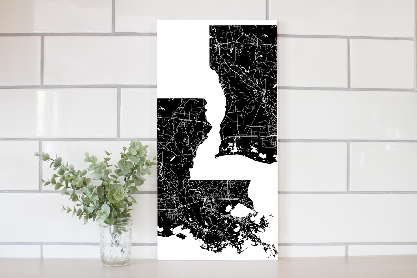 Modern Louisiana State Shape With Map | Wood Sign | Eaches | Min 2