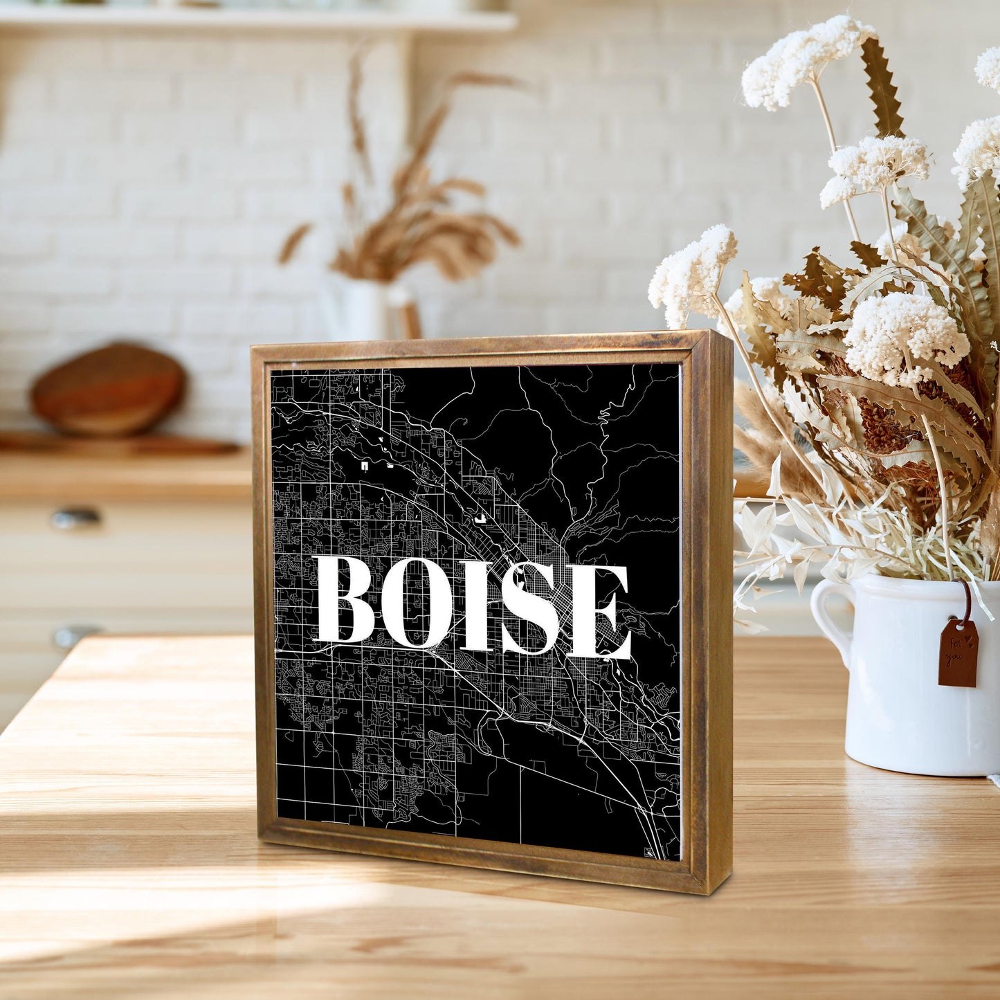 Minimalist B&W Idaho Boise Map | Wood Sign | Eaches | Min 1