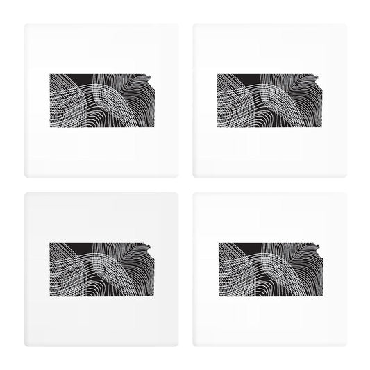 Minimalist B&W Kansas State Shape | Absorbent Coasters | Set of 4 | Min 2