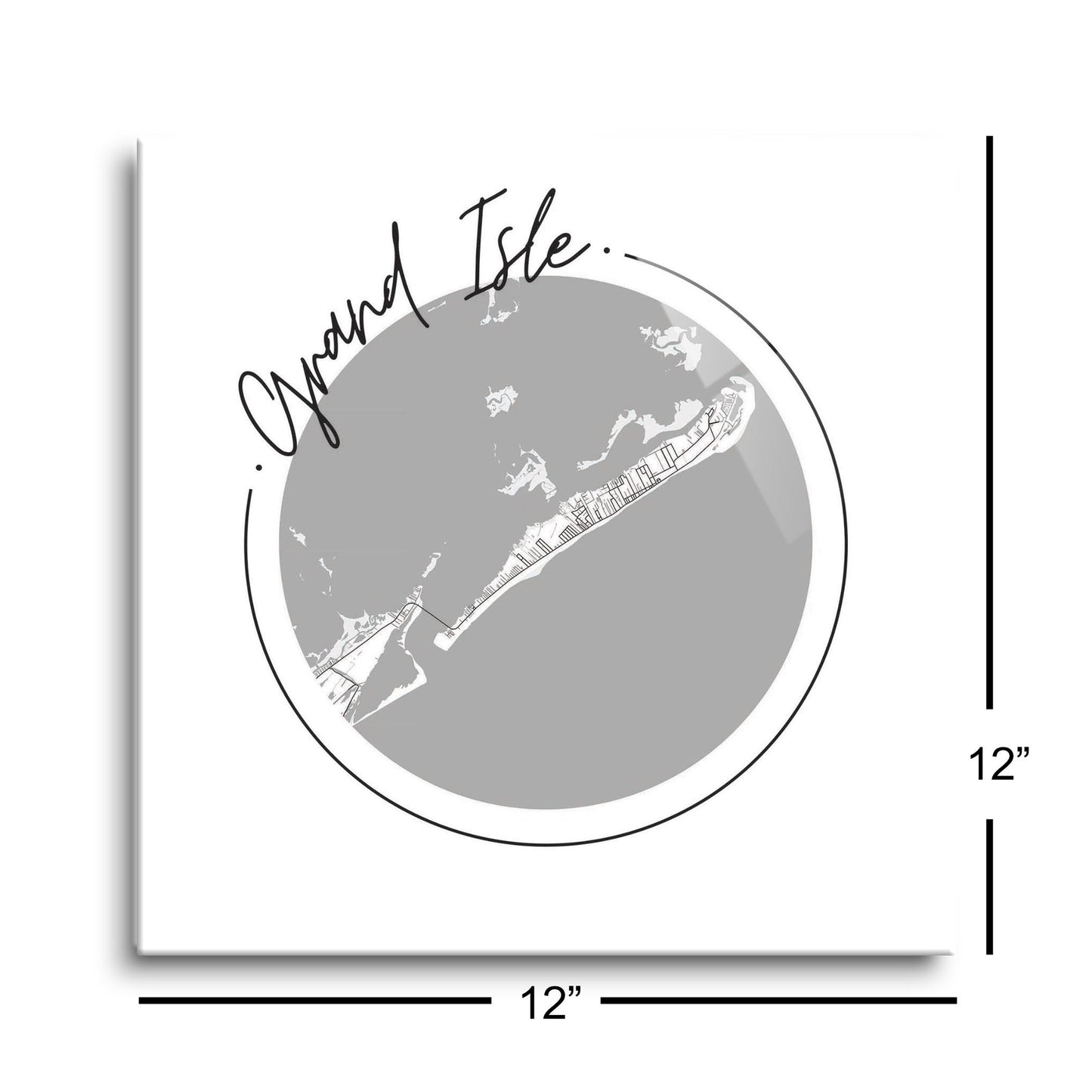 Minimalist B&W Louisiana Grand Isle Circle Map | Hi-Def Glass Art | Eaches | Min 1