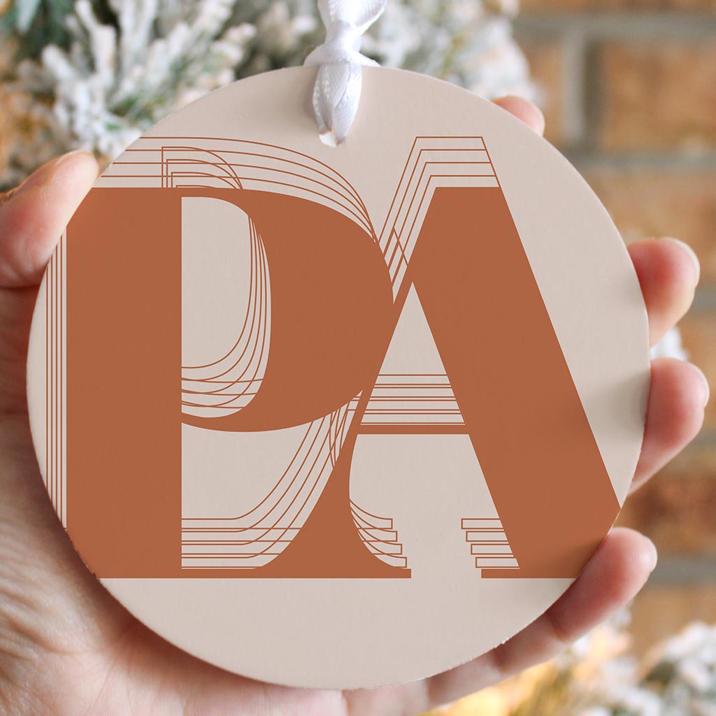 Modern Minimalist Pennsylvania Pa Initials Dark| Wood Ornament | Eaches | Min 6