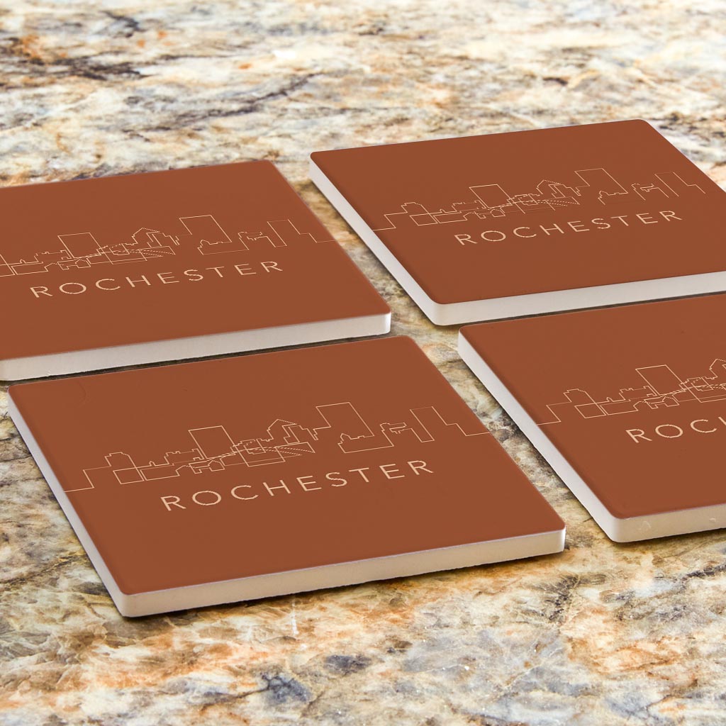 Modern Minimalist New York Rochester Skyline | Absorbent Coasters | Set of 4 | Min 2