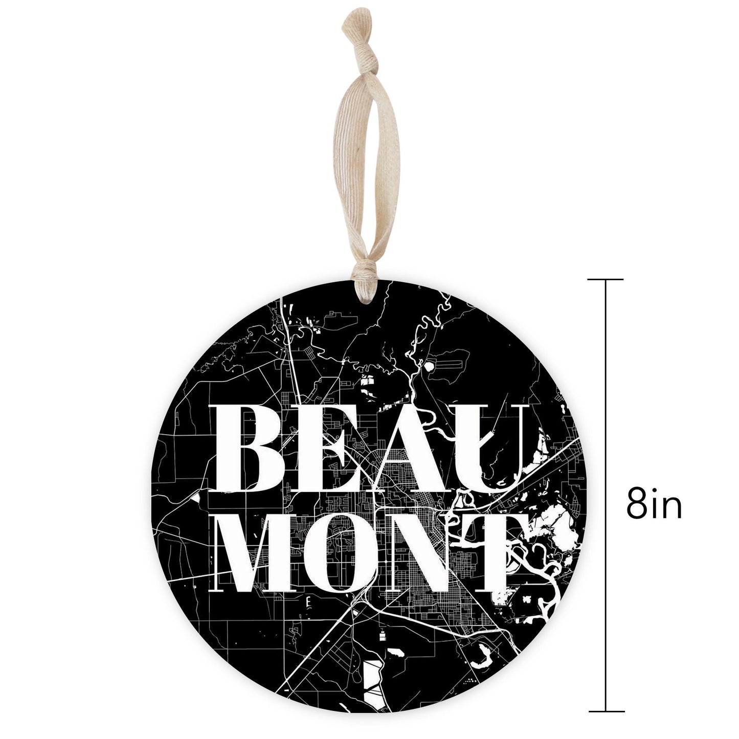 Minimalistic B&W Texas Beaumont Map | Wood Ornament | Eaches | Min 1