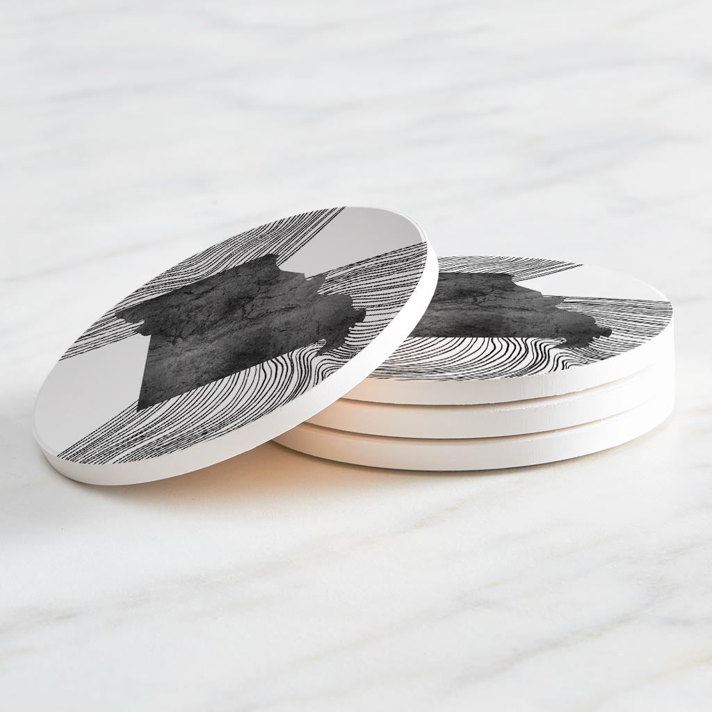 Minimalist B&W Missouri State With Fluid Lines | Absorbent Coasters | Set of 4 | Min 2