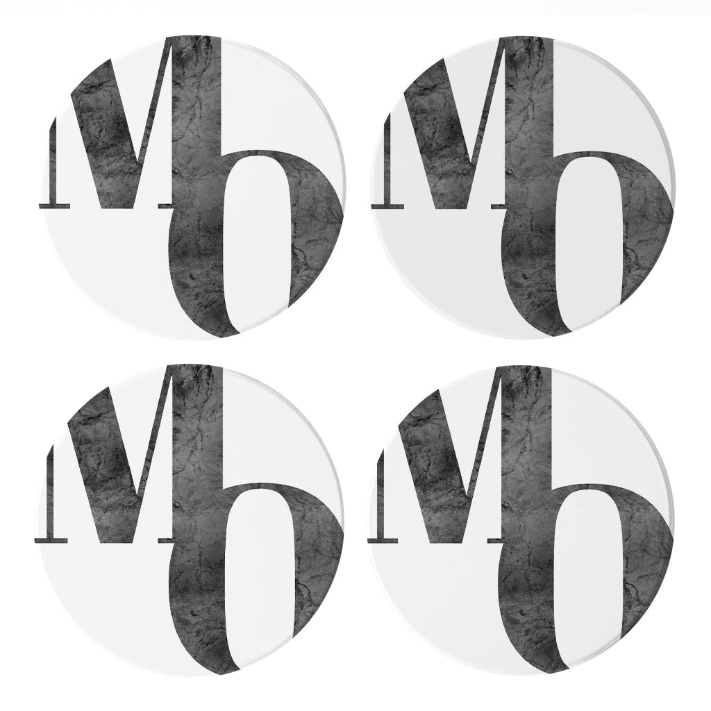 Minimalist B&W Missouri White Initials | Absorbent Coasters | Set of 4 | Min 2